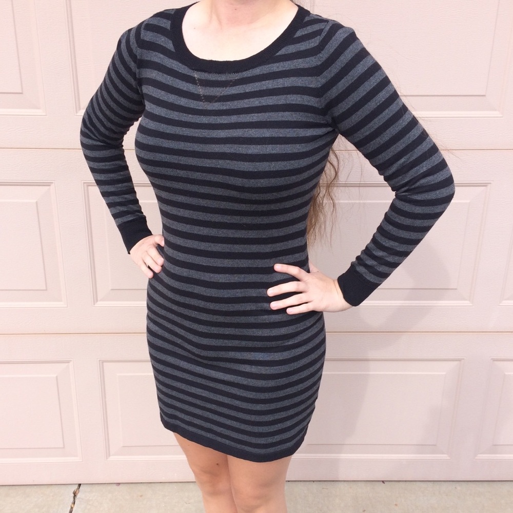 Black and gray sweater dress